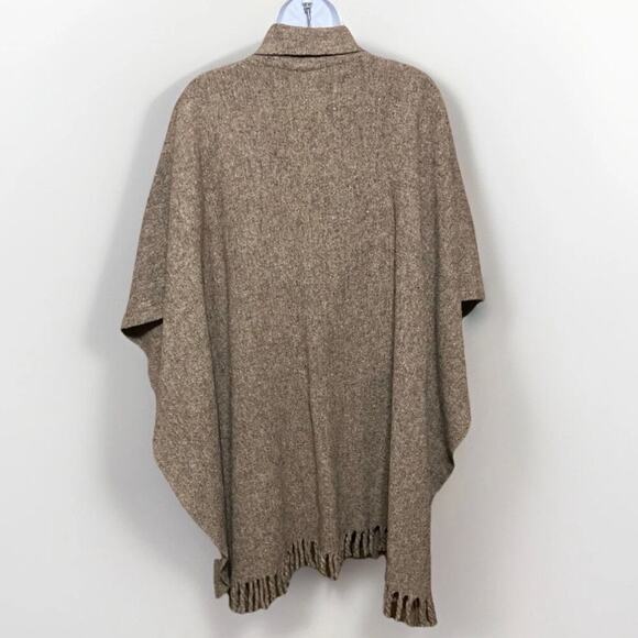 Vtg Beige Wool Blanket Poncho/Cape Fringe Attached Scarf OS Boho 60 70s Handmade - Picture 4 of 7